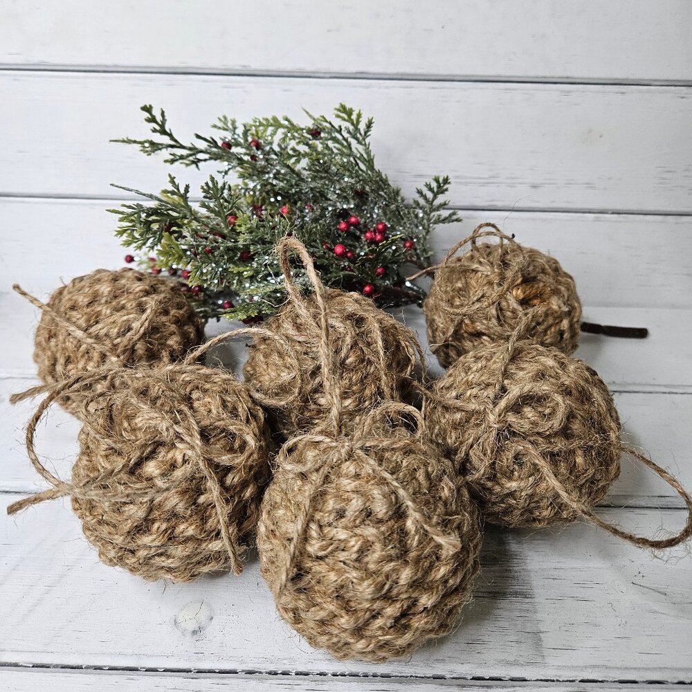 Hand Made 6 Finger Crochet Christmas Tree Jute Ornaments